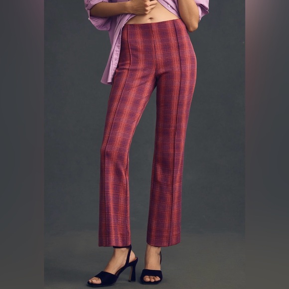 MAEVE The Margot Kick-Flare Cropped Pants in Purple Plaid Motif size M - Picture 1 of 7